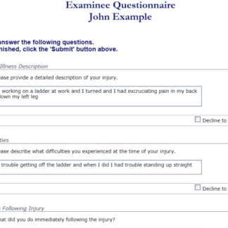 screenshot: online medical history system